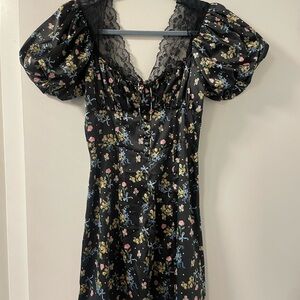 For Love and Lemons Floral Black Dress with Lace Detail Size Small